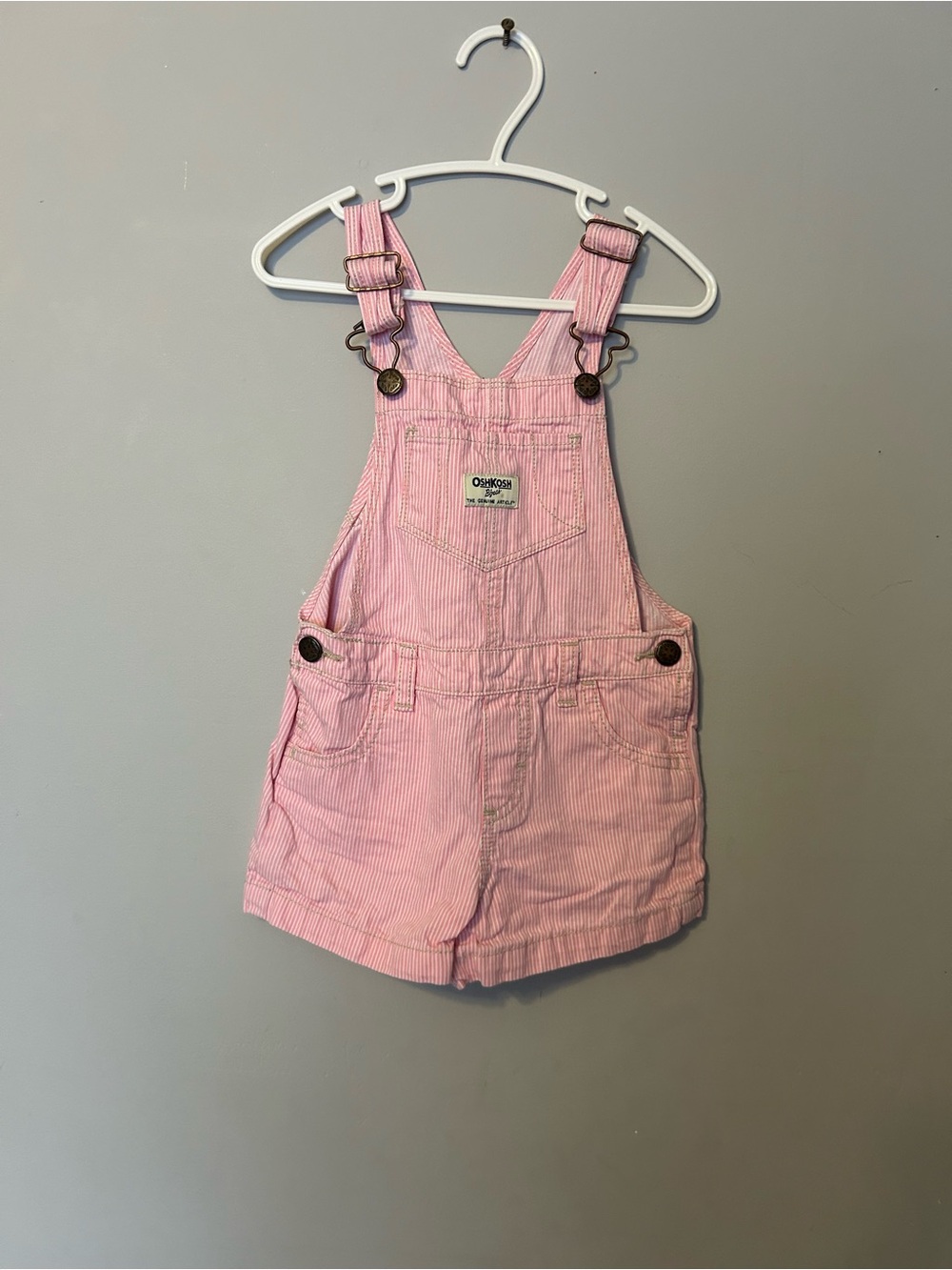 OshKosh B'gosh Pink Striped Girls' Short Overalls